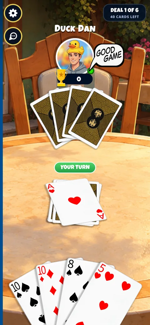 The game table in the app, with an emote